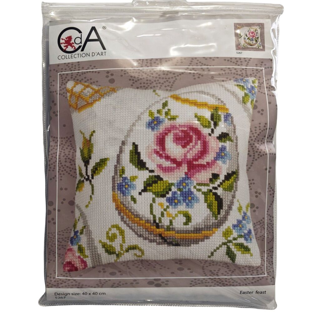 Collection D'Art Cross Stitch Kit Pillow 5267 Easter Feast Floral Tapestry New